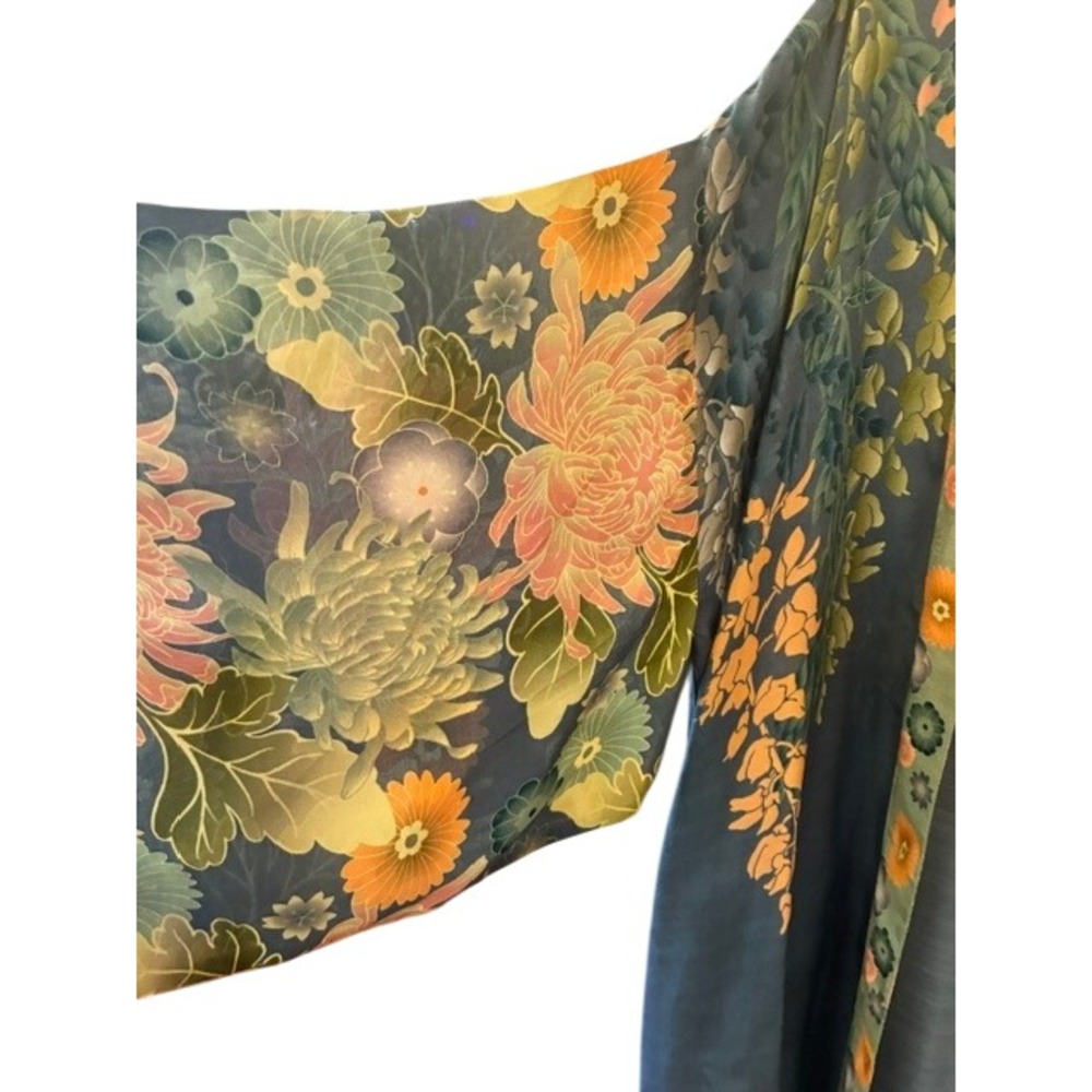 Powder Floral Kimono Duster Women M Blue Good Wisteria Chrysanthemum Pocket - Picture 5 of 7
